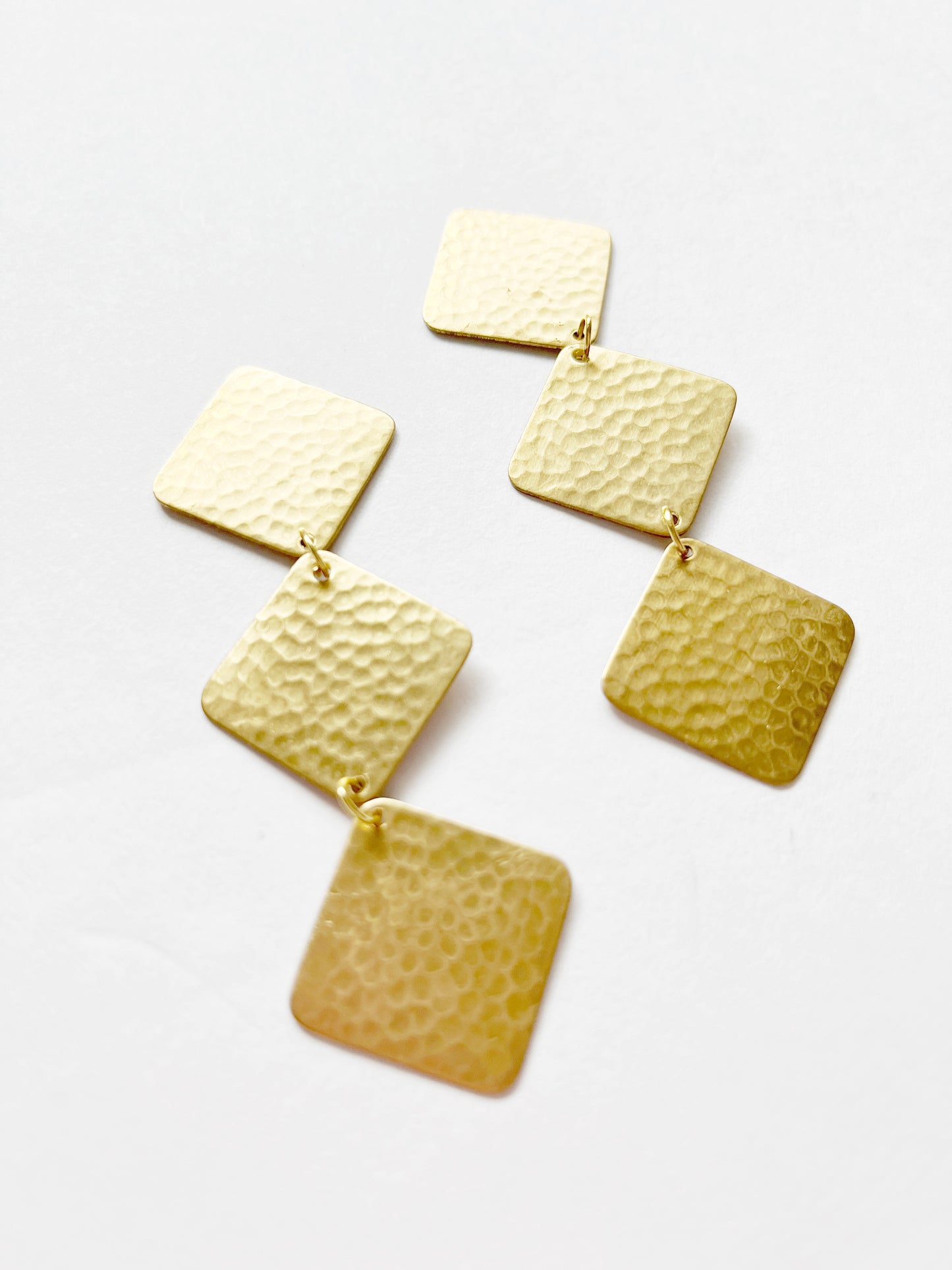 Hammered Gold Square Drop Earrings